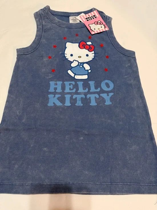 Hello Kitty Mineral Wash Blue Ribbed Tank Top M NWT - Picture 1 of 4